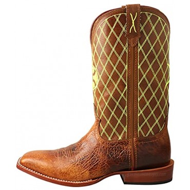 Twisted X Men’s 12″ WS Toe Hooey Boot Western Pull-on Boots Peanut & Neon Green numeric 8 point 5