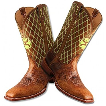 Twisted X Men’s 12″ WS Toe Hooey Boot Western Pull-on Boots Peanut & Neon Green numeric 8 point 5