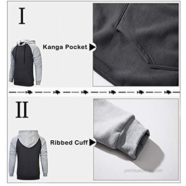 DUOFIER Men's Contrast Raglan Long-Sleeve Pullover Blend Fleece Hoodie with Kanga Pocket