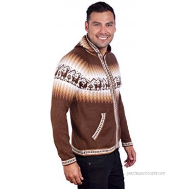 INTI ALPACA Alpaca Men’s Knit Hoddie Brown Sweater