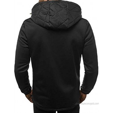 JiangWu Men's Casual Full Zipper Hoodie Long-sleeved Colorblock Plaid Sweatshirts