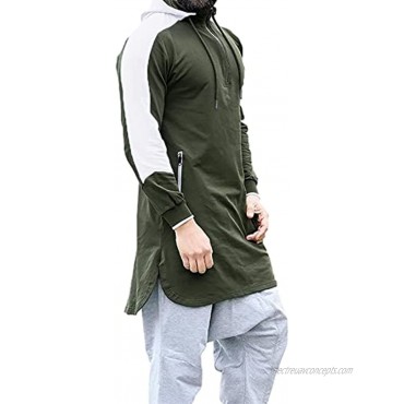 Juybenmu Men Cotton Hooded Kaftan Tops Male Long Pullover Sweatshirt Muslim Abaya Islamic Clothing with Quarter Zipper
