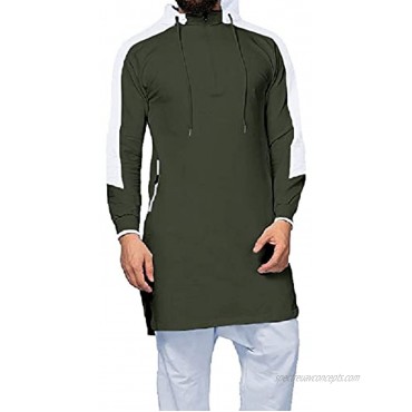 Juybenmu Men Cotton Hooded Kaftan Tops Male Long Pullover Sweatshirt Muslim Abaya Islamic Clothing with Quarter Zipper