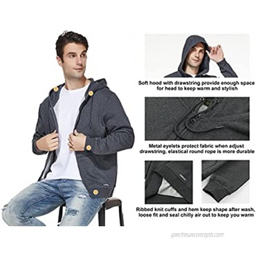 KOWSPORT Men's Full Zip Hoodie Soft Brushed Inside Fleece Casual Sport Hooded Sweatshirt Size S-3XL