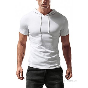 KUYIGO Mens Hoodies Fashion Athletic Short Sleeve Sport Sweatshirt Slim Fit Pullover Shirt