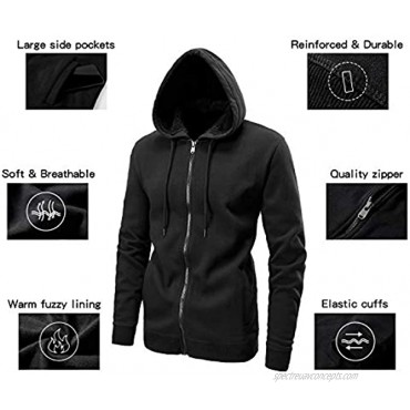 LAIWANG Men's Full zip Hoodie -Long Sleeve Dri Power Hooded Sweatshirt Fleece With Kanga Pocket