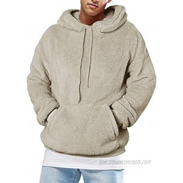 Mens Fuzzy Sherpa Pullover Hoodie Sweatshirts Long Sleeve Sport Front Pocket Fall Outwear Winter Hooded