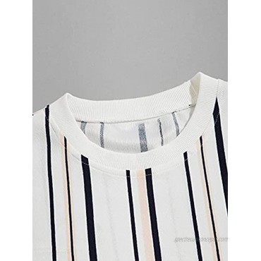 Milumia Men's Casual Drop Shoulder Vertical Striped Long Sleeve Sweatshirt