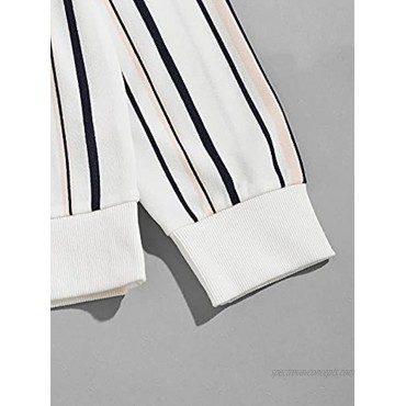 Milumia Men's Casual Drop Shoulder Vertical Striped Long Sleeve Sweatshirt