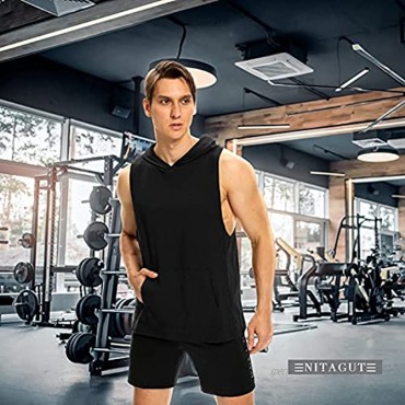 NITAGUT Mens Sleeveless Stretchy Sports Hooded Tank Tops Casual Muscle T Shirts Cool Summer Bodybuilding Workout Gym Hoodies