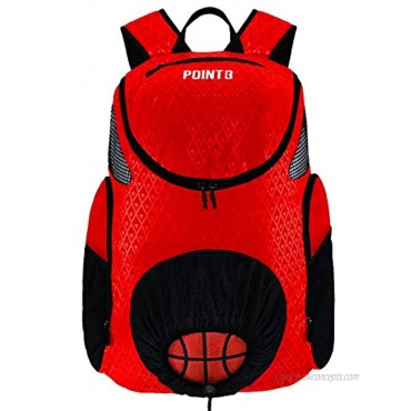 POINT 3 Basketball Road Trip 2.0 Backpack. Basketball Backpack with Drawstring Ball Storage. Built in Compartments for Shoes Water & Clothes Regular Red