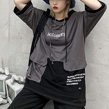 XYXIONGMAO Hooded T-Shirt Loose Large Pockets Colorblock Hoodie Unisex Streetwear Techwear Tee Shirts for Men