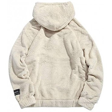 ZAFUL Men' s Fuzzy Hoodie Unisex Color Block Sherpa Pullover Loose Fluffy Drawstring Hooded Sweatshirt Outwear