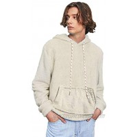 ZAFUL Men' s Fuzzy Hoodie Unisex Color Block Sherpa Pullover Loose Fluffy Drawstring Hooded Sweatshirt Outwear