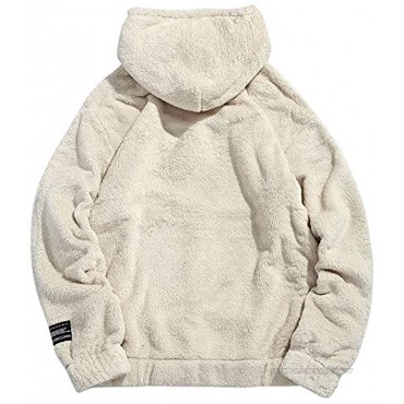 ZAFUL Mens Solid Winter Fluffy Hoodie Oversized Hooded Pullover Sweatshirt Outwear with Kangaroo Pocket