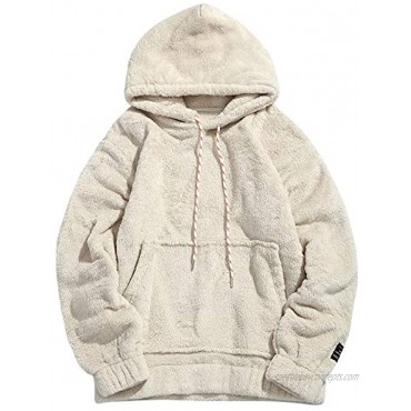 ZAFUL Mens Solid Winter Fluffy Hoodie Oversized Hooded Pullover Sweatshirt Outwear with Kangaroo Pocket