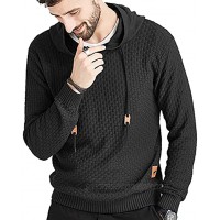 Zaitun Mens Hooded Sweatshirt Long Sleeve Solid Knitted Hoodie Pullover Sweater