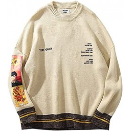 Aelfric Eden Mens Long Sleeve Van Gogh Printed Cable Knit Sweaters Casual Oversized Sweater Pullover