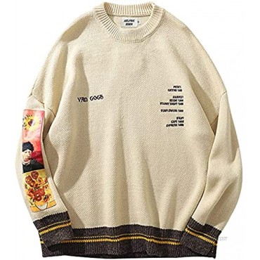 Aelfric Eden Mens Long Sleeve Van Gogh Printed Cable Knit Sweaters Casual Oversized Sweater Pullover