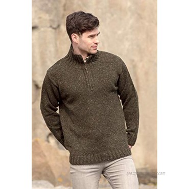 Aran Crafts Men's Irish Cable Knitted Half Zip Sweater 100% Donegal Wool