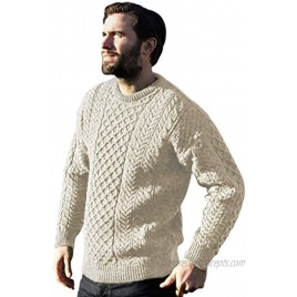Aran Sweater Men's Traditional Knit 100% Wool Crew Neck Made in Ireland