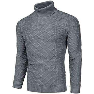 COOFANDY Men's Casual Turtleneck Sweater Slim Fit Cotton Cable Knitted Pullover Sweater