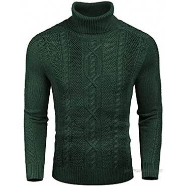 COOFANDY Men's Slim Fit Turtleneck Sweater Casual Warm Twisted Knitted Pullover Sweaters