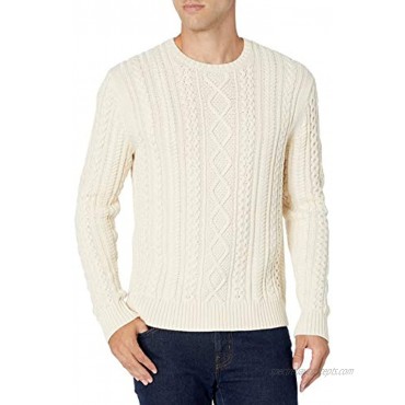 Essentials Men's Long-Sleeve 100% Cotton Fisherman Cable Crewneck Sweater
