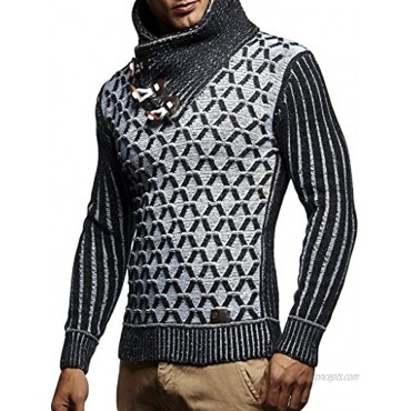 Leif Nelson Men’s Knitted Pullover | Long-sleeved with geometric pattern | Winter pullover with shawl collar for Men