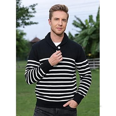 PJ PAUL JONES Men's Shawl Collar Pullover Sweater Casual Striped Slim Fit Cable Knit Sweaters