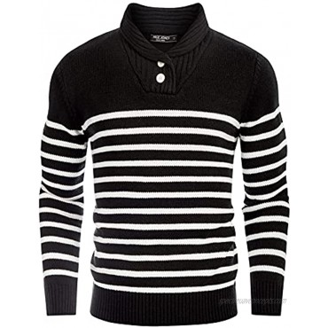 PJ PAUL JONES Men's Shawl Collar Pullover Sweater Casual Striped Slim Fit Cable Knit Sweaters