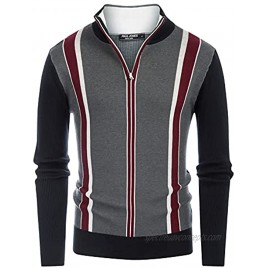 PJ PAUL JONES Mens Stripes Knitted Turtleneck Zip Stand Collar Pullover Sweater