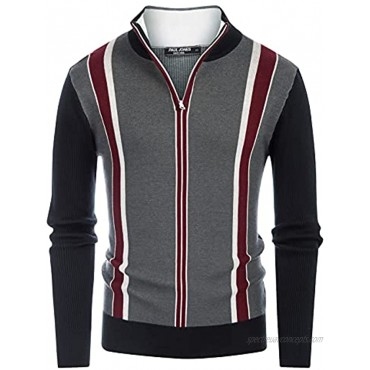 PJ PAUL JONES Mens Stripes Knitted Turtleneck Zip Stand Collar Pullover Sweater