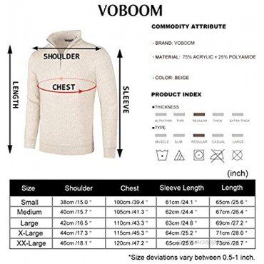 VOBOOM Men's Quarter Zip Sweater Casual Stand Collar Pullover Regular Fit