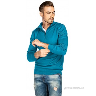 We1Fit Men's Quarter Zip Sweaters Slim Fit Cotton Knitted Mock Turtleneck Pullover