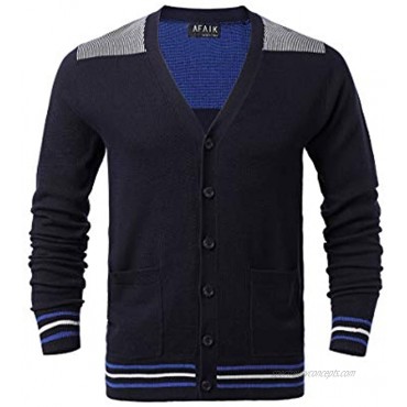 AFAIK as far as I know Men's V-Neck Contrast Color Stitch Knit Button Cardigan Sweater