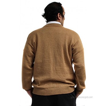 Alpaca Cardigan Golf Sweater Jersey BRIAD Camel V Neck Buttons and Pockets Made in Peru