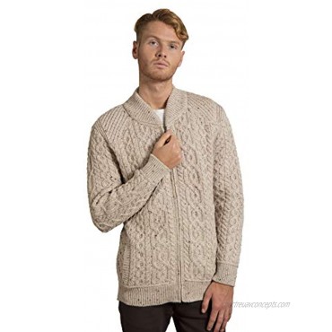 Aran Crafts Men's Irish Soft Cable Knitted Zipped Cardigan 100% Merino Wool