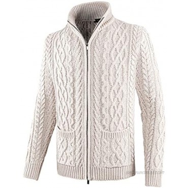 BOTVELA Men's Zipper Cardigan Sweater Casual Stand Collar Cable Knitted Sweater with Pockets
