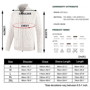 BOTVELA Men's Zipper Cardigan Sweater Casual Stand Collar Cable Knitted Sweater with Pockets