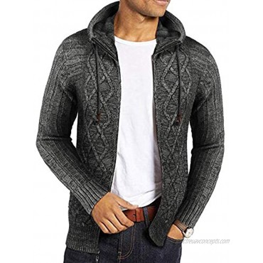 COOFANDY Men's Full Zip Knitted Cardigan Sweater Cable Knit Sweater with Pocket