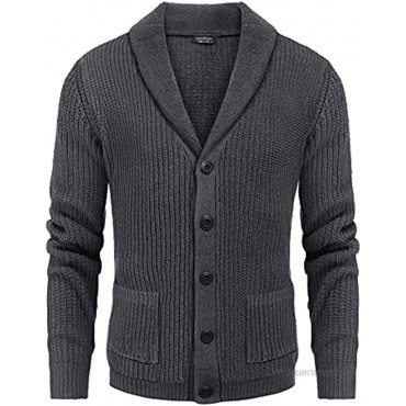 COOFANDY Men's Shawl Collar Cardigan Sweater Slim Fit Cable Knit Button up Cotton Sweater with Pockets