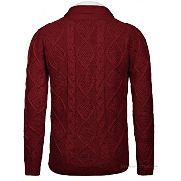 COOFANDY Men's Shawl Collar Cardigan Sweater Slim Fit Merish Aran Button Down Cable Knitted Sweater with Pockets