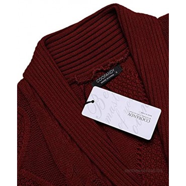 COOFANDY Men's Shawl Collar Cardigan Sweater Slim Fit Merish Aran Button Down Cable Knitted Sweater with Pockets