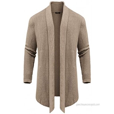 COOFANDY Mens Shawl Collar Long Cardigan Knit Ruffle Fashion Sweater Drape Cape