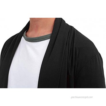 FISOUL Men's Cardigan Ruffle Shawl Collar Cardigan Open Front Blend Long Length Drape Cape Overcoat