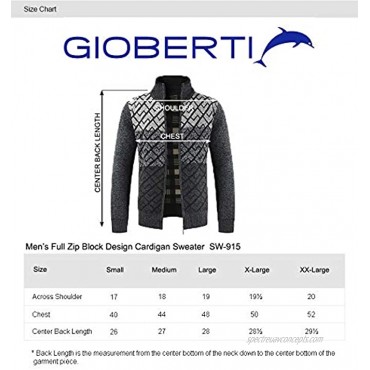 Gioberti Men's Full Zip Block Design Cardigan Sweater with Soft Brushed Flannel Lining
