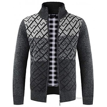 Gioberti Men's Full Zip Block Design Cardigan Sweater with Soft Brushed Flannel Lining