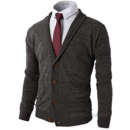 H2H Mens Casual Comfortable Fit Cardigan Sweater Shawl Collar Soft Fabric with Ribbing Edge