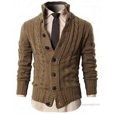 H2H Mens Casual Slim Fit Cardigan Cable Knitted Sweater Thermal Button Down Closure